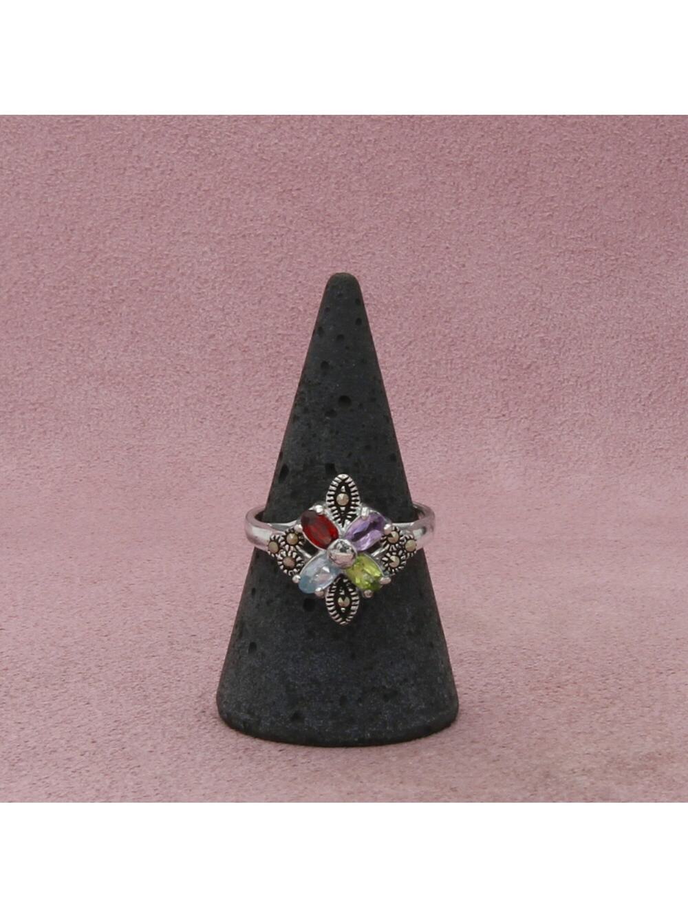 sterling silver marcasite peridot topaz garnet amethyst ring size 8.25
